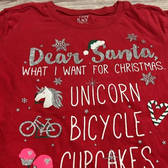Children’s Place Girls 7/8 Christmas Shirt Red - Picture 2 of 4